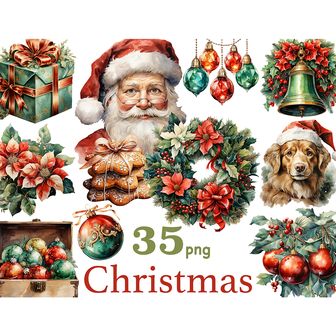 Christmas Watercolor Clipart Set | Santa Claus Graphics PNG - Inspire ...