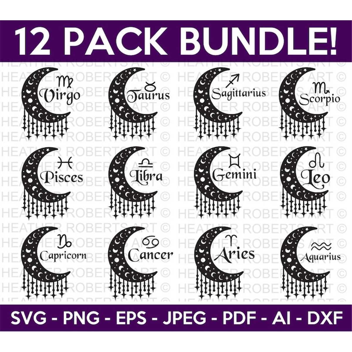 Zodiac Moon Signs SVG Bundle, Zodiac Signs Svg, Astrology Si Inspire Uplift