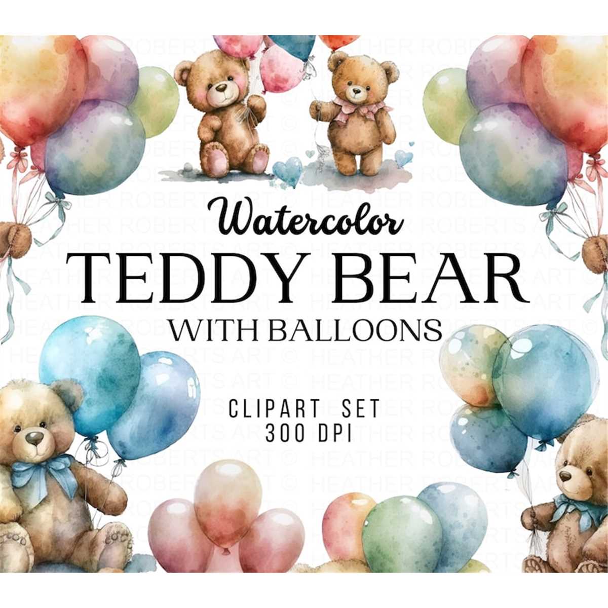 Watercolor Teddy Bear with Balloon Clipart, Teddy Bear Cute | Inspire ...