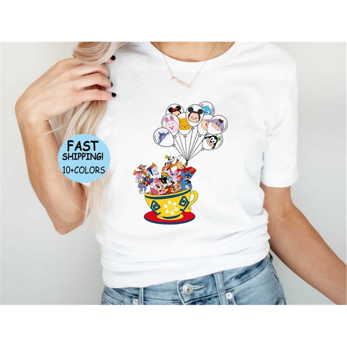 Disney Characters Tea Cup Balloon Shirt, Disney Characters M Inspire