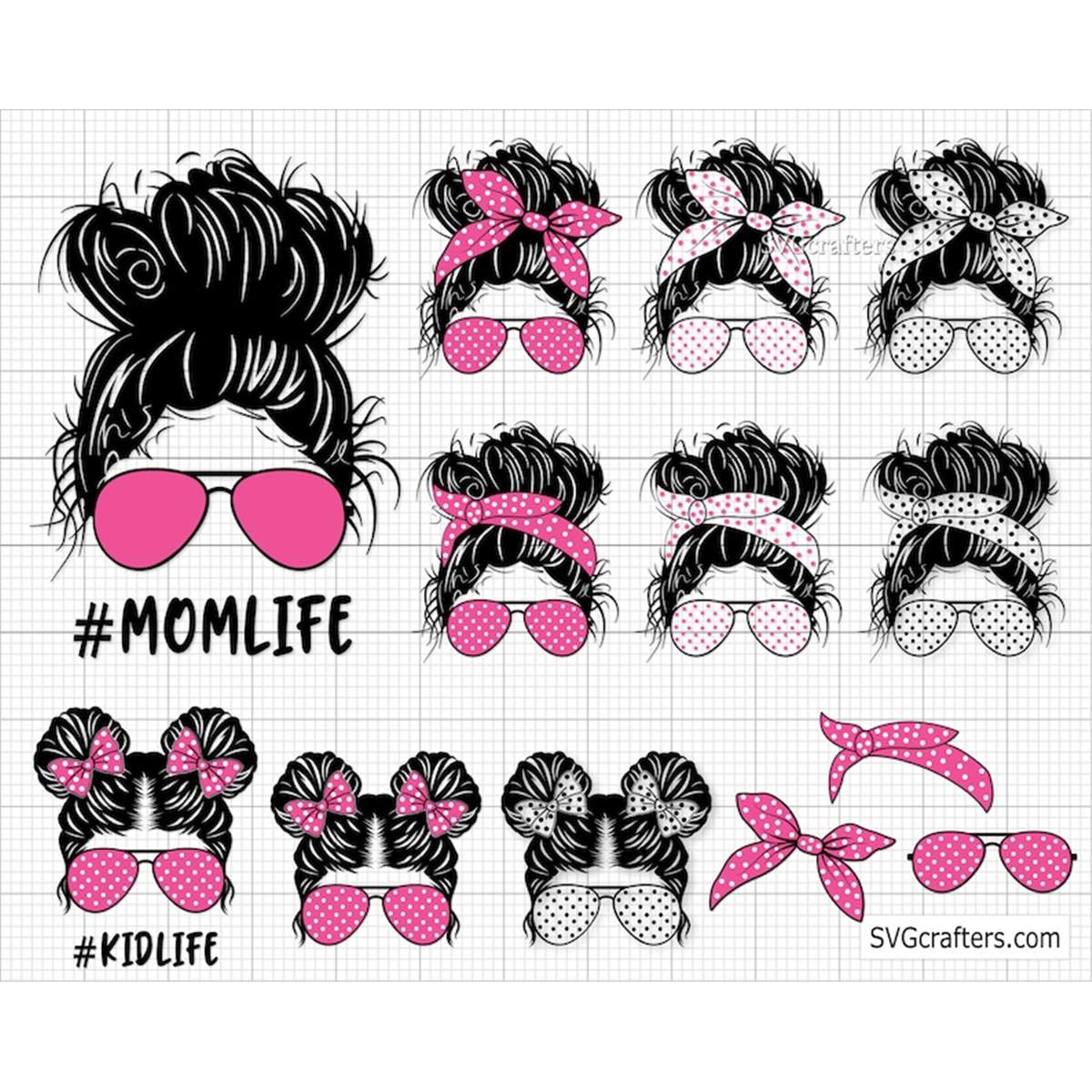 Messy bun svg messy bun with glasses svg momlife svg m inspire uplift