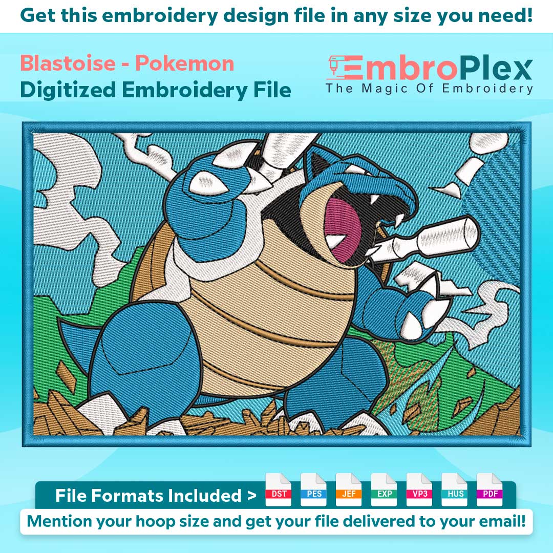 Blastoise From Pokemon Embroidery Design File | Inspire Uplift
