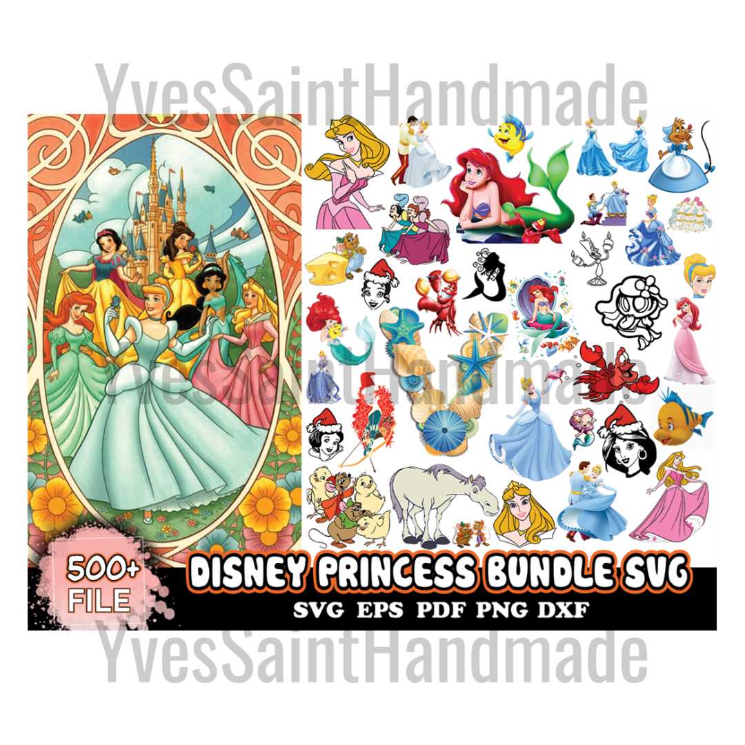 500 Disney Princess Bundle Svg, Disney Svg, Princess Svg - Inspire Uplift