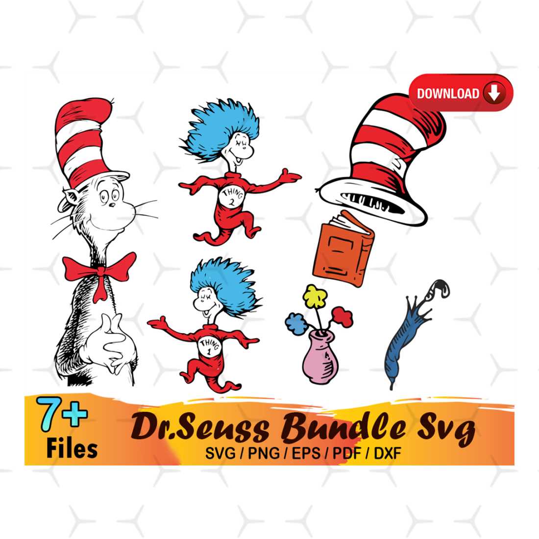 7 Dr Seuss Bundle Svg, Cat In The Hat Svg, Thing 1 Svg | Inspire Uplift