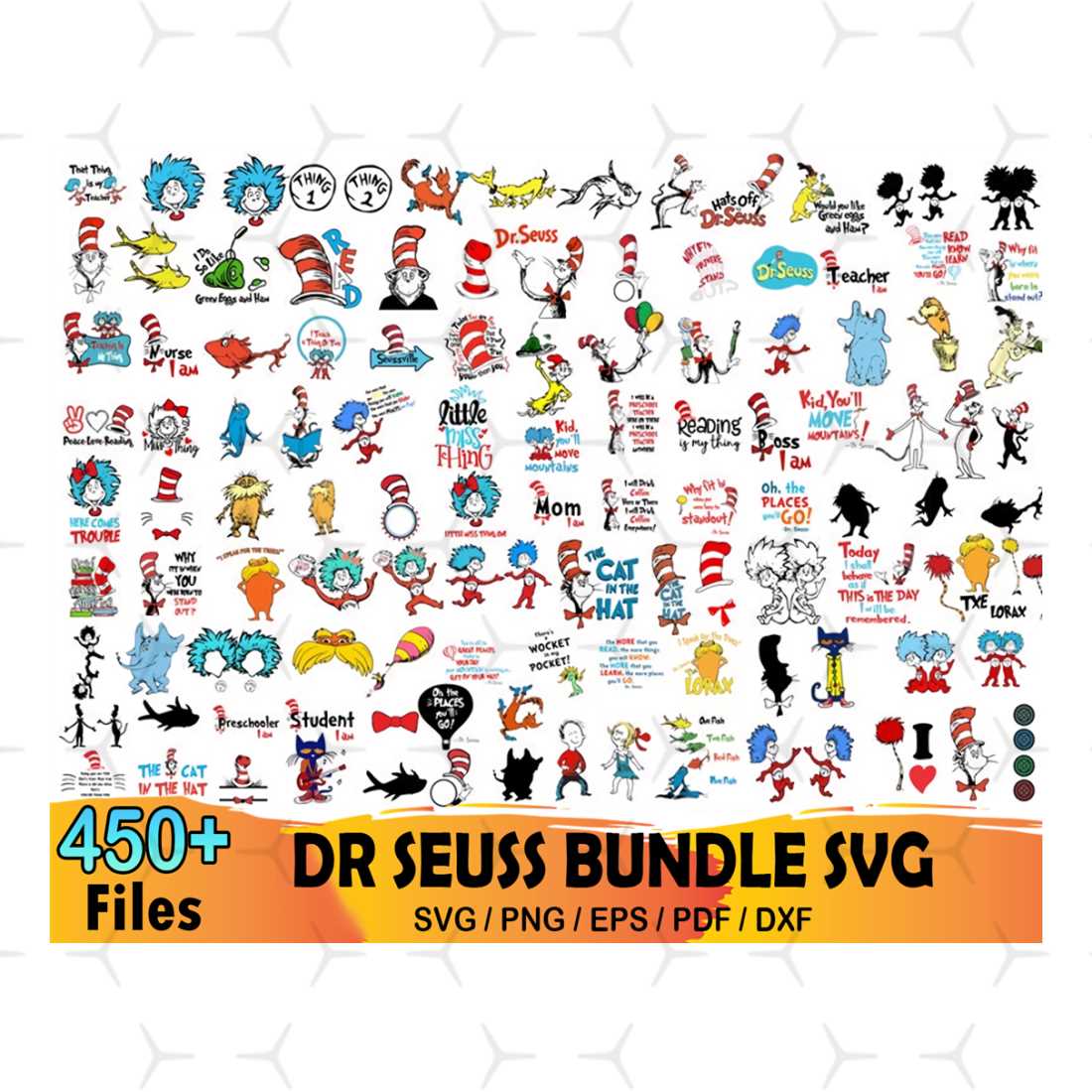 450 Dr Seuss Bundle Svg, Cat In The Hat Svg, Thing 1 Svg | Inspire Uplift
