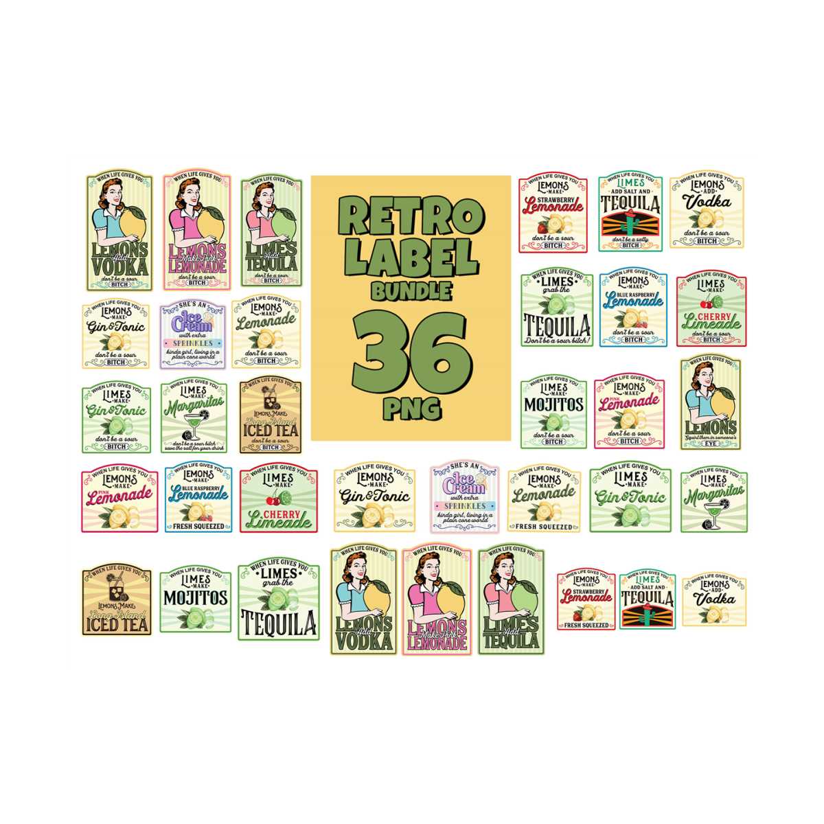36 Files Retro Lemonade Label Bundle Png, Lemonade Label, Te | Inspire ...