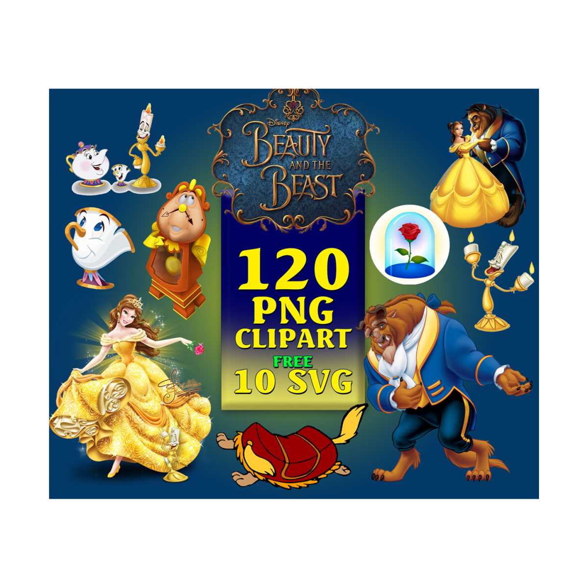 120 Beauty And The Beast Clipart Png, Belle Digital Download | Inspire ...