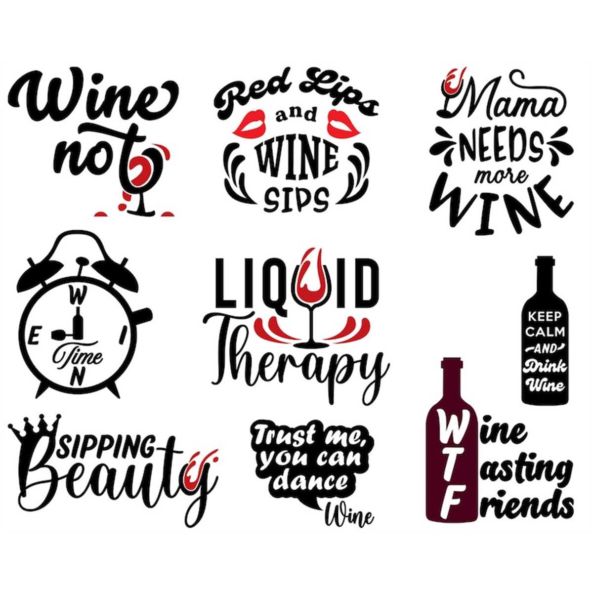 Wine SVG Bundle, Wine Glass SVG, Wine Sayings SVG, Wine Quot Inspire
