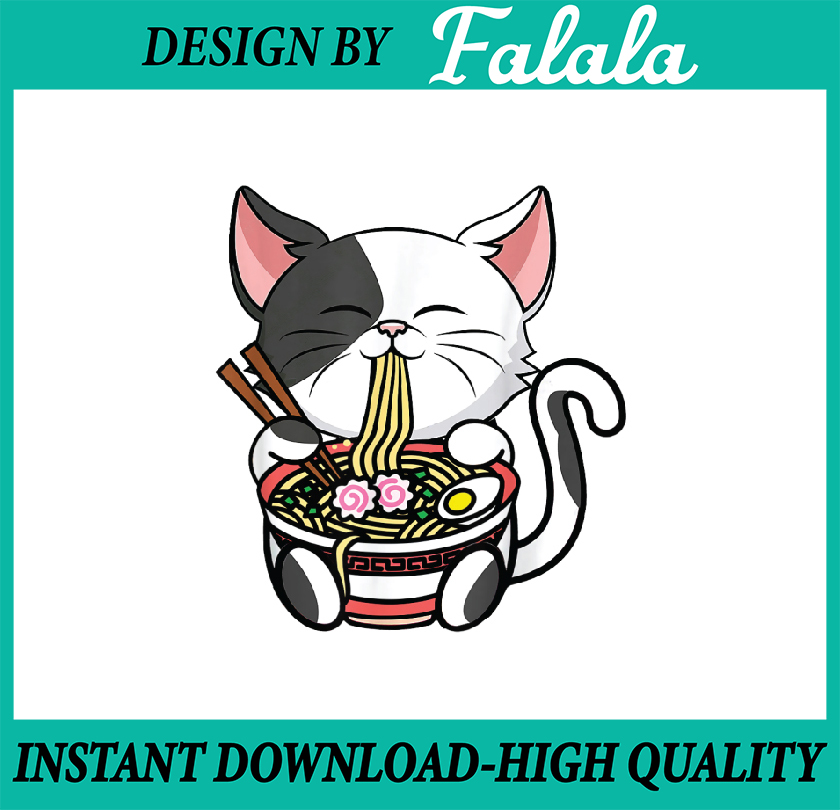 Kawaii Cat Eating Ramen Noodles Japanese Funny Anime Neko Pn - Inspire ...