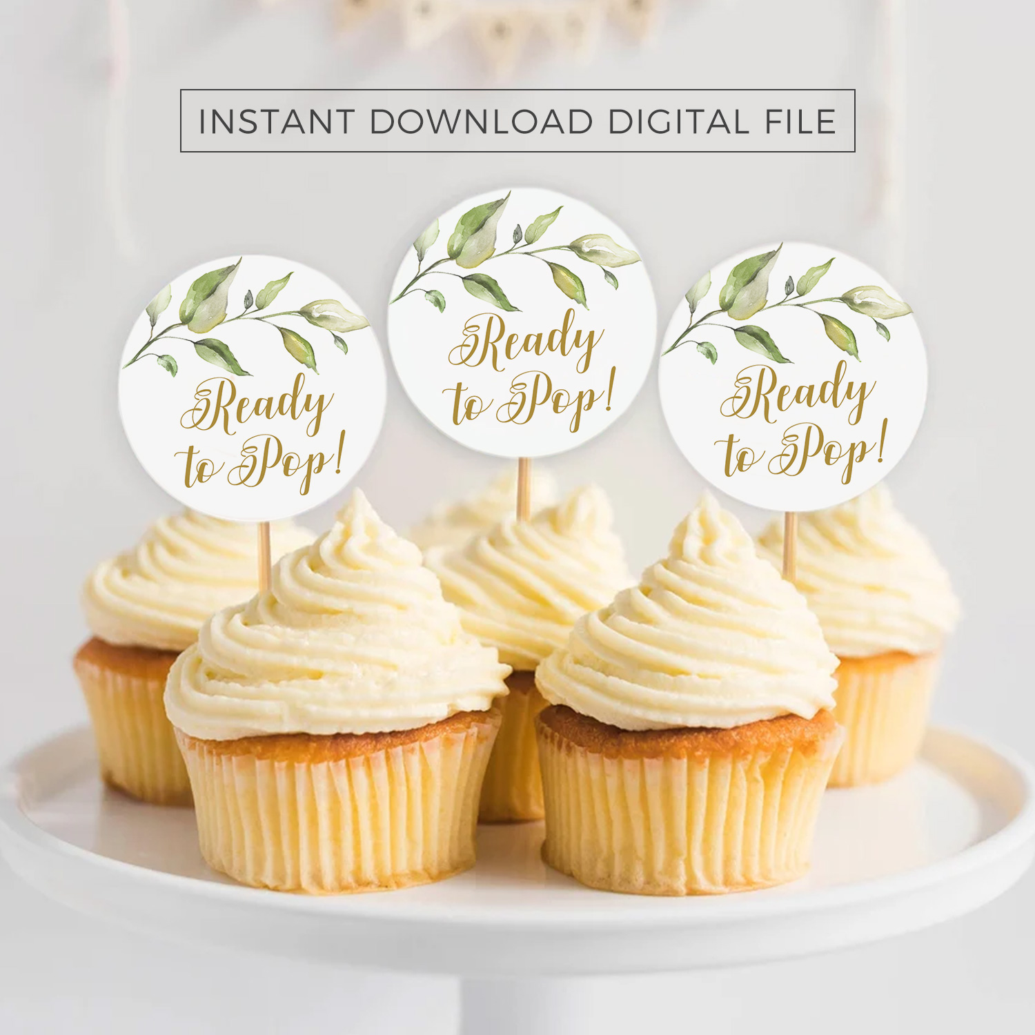 Ready To Pop Tags Greenery Baby Shower Cupcake Toppers | Inspire Uplift ready-to-pop-tags-greenery-baby-shower-cupcake-toppers-inspire-uplift