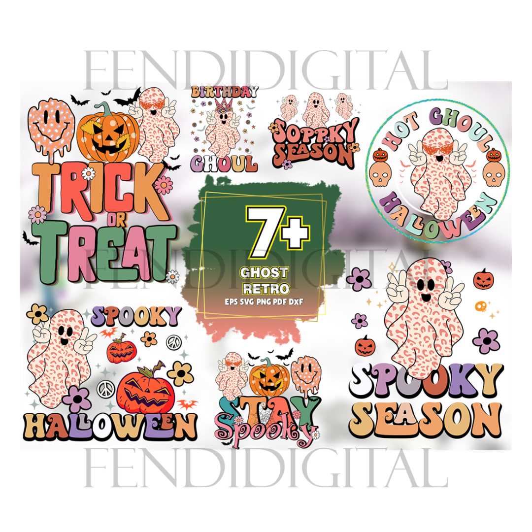 7 Files Ghost Retro Design Bundle Sublimation, Halloween Svg | Inspire ...
