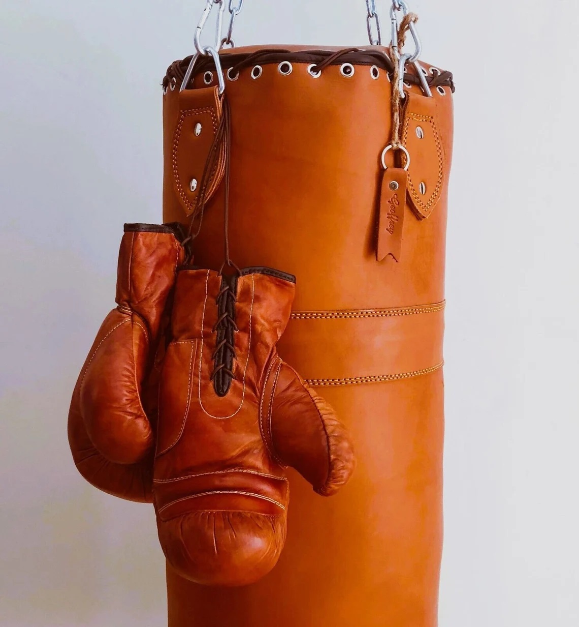 vintage training leather punching bag with retro style boxin Inspire