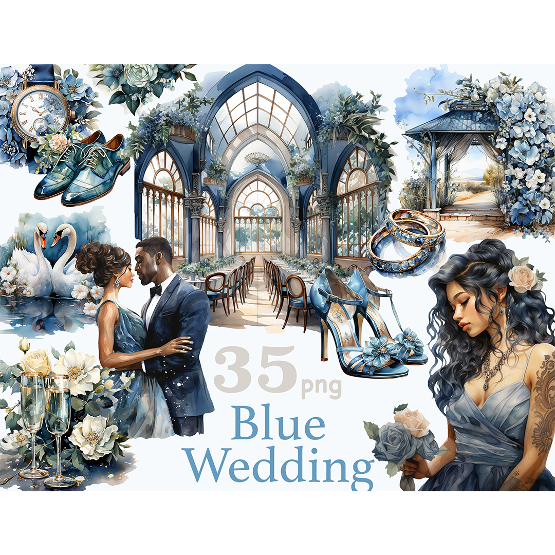 Blue Wedding PNG | Bride Clipart Bundle - Inspire Uplift