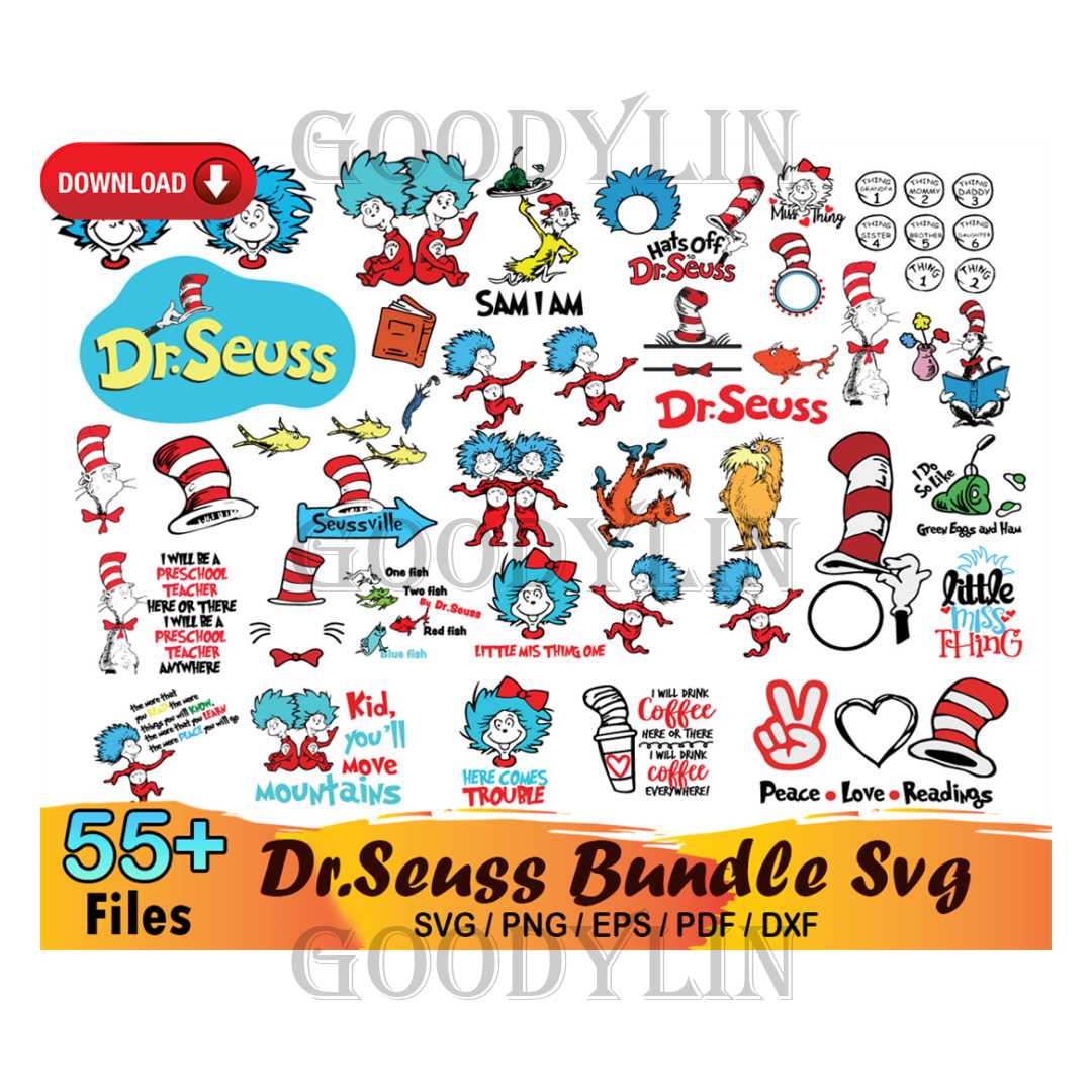 55 Dr Seuss Bundle Svg, Dr Seuss Svg, Cat In The Hat Svg | Inspire Uplift
