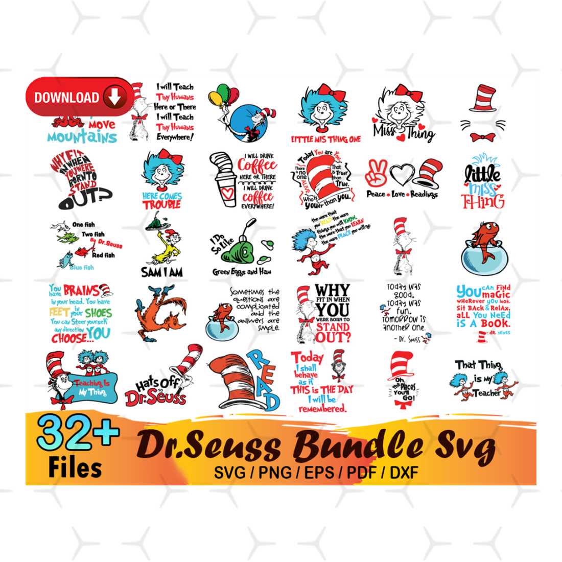 32 Dr Seuss Bundle Svg, Cat In The Hat Svg, Dr Seuss Svg - Inspire Uplift
