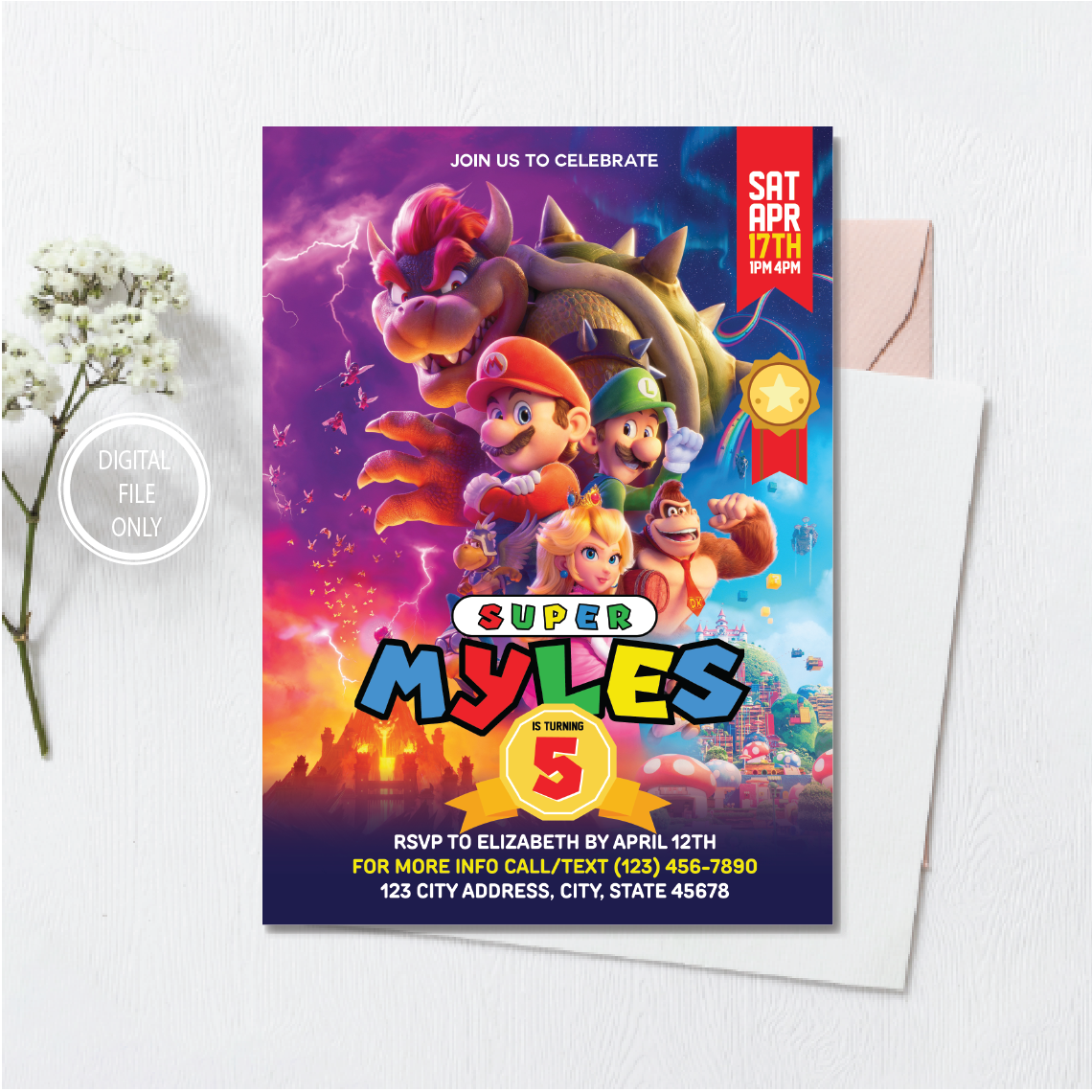 Personalized File Mario Invitation | Super Mario Invite | Di | Inspire ...