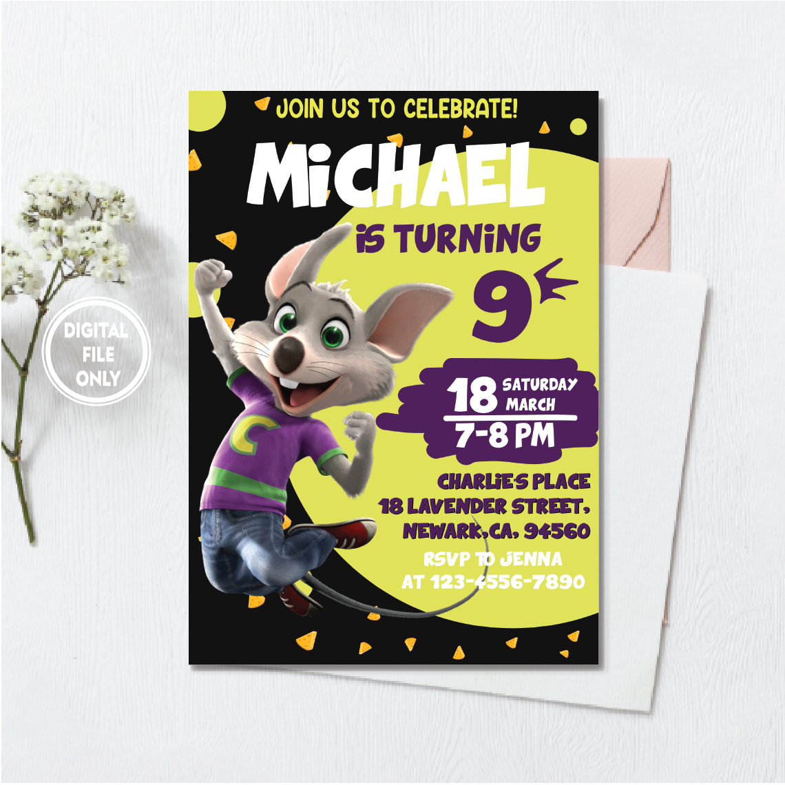 personalized-file-chuck-e-cheese-birthday-invitation-print-inspire-uplift for Free Chuck E Cheese Printable Invitations Personalized File Chuck E Cheese Birthday Invitation | Print | Inspire Uplift for Free Chuck E Cheese Printable Invitations