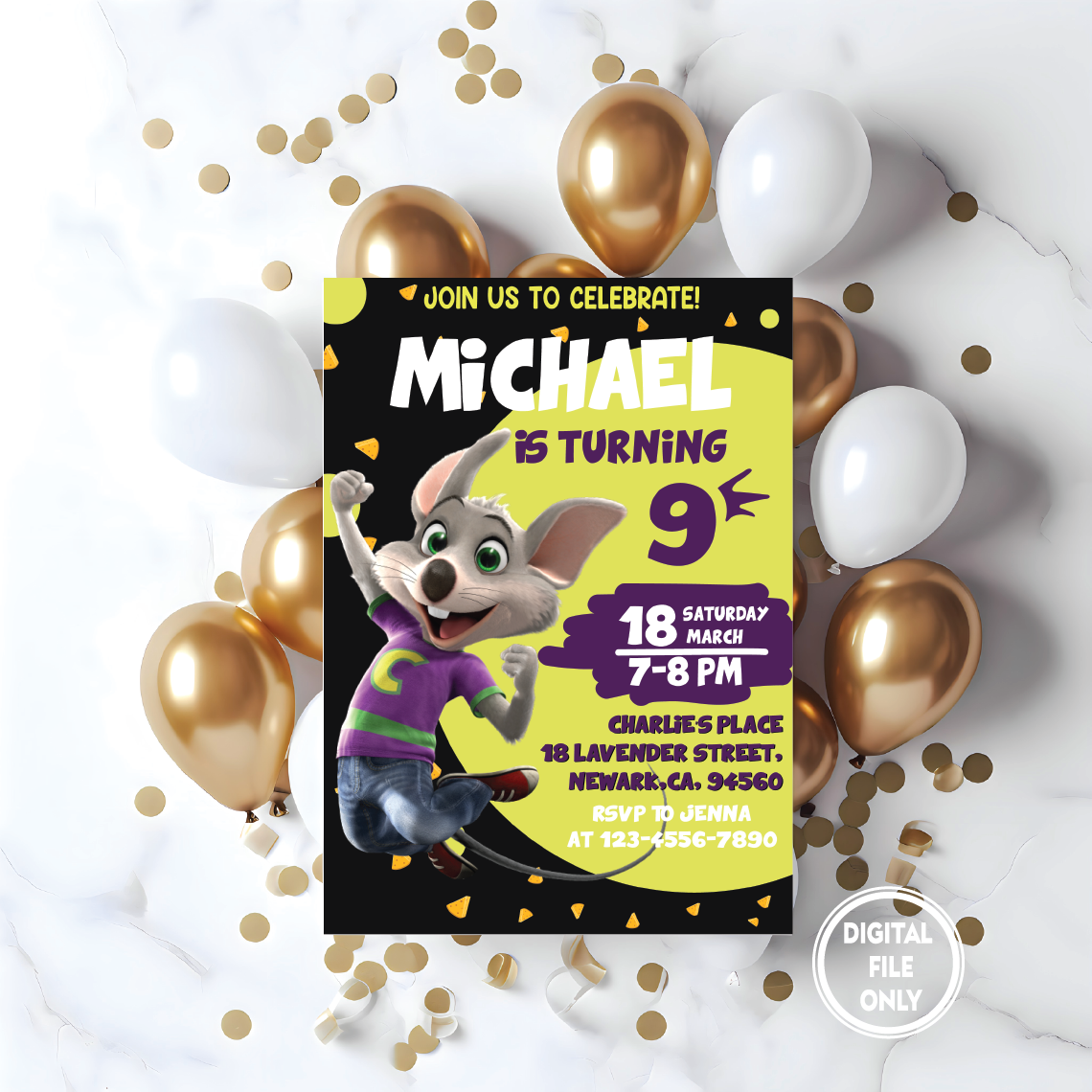 personalized-file-chuck-e-cheese-birthday-invitation-print-inspire-uplift for Free Chuck E Cheese Printable Invitations Personalized File Chuck E Cheese Birthday Invitation | Print | Inspire Uplift for Free Chuck E Cheese Printable Invitations
