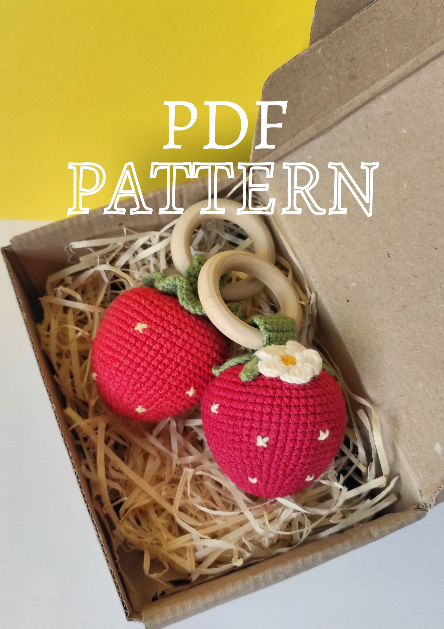 Easy crochet pattern strawberry baby rattle, in English | Inspire Uplift