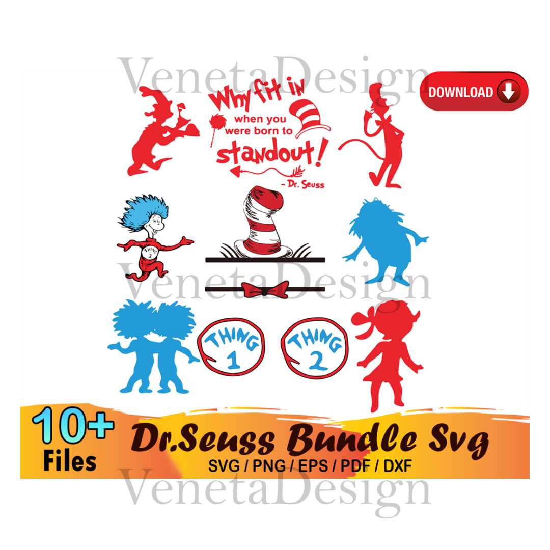 10 Dr Seuss Bundle Svg, Cat In The Hat Svg, Thing 1 Svg - Inspire Uplift