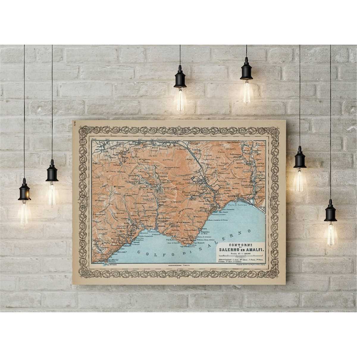 Amalfi Coast Map Vintage Map Print of Amalfi Coastline Italy | Inspire Uplift