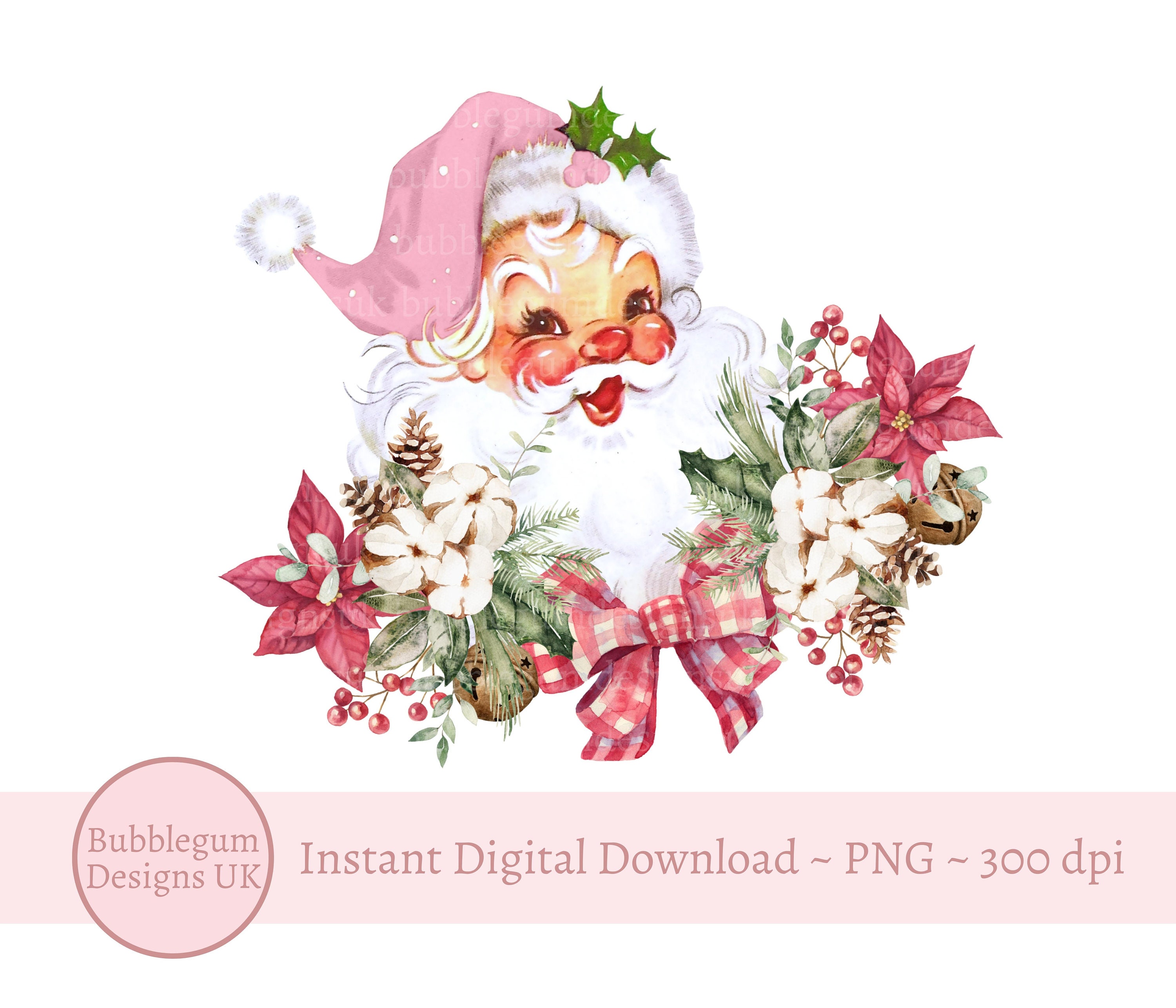 Pink Santa Christmas PNG, Christmas Clip Art, Vintage Santa - Inspire