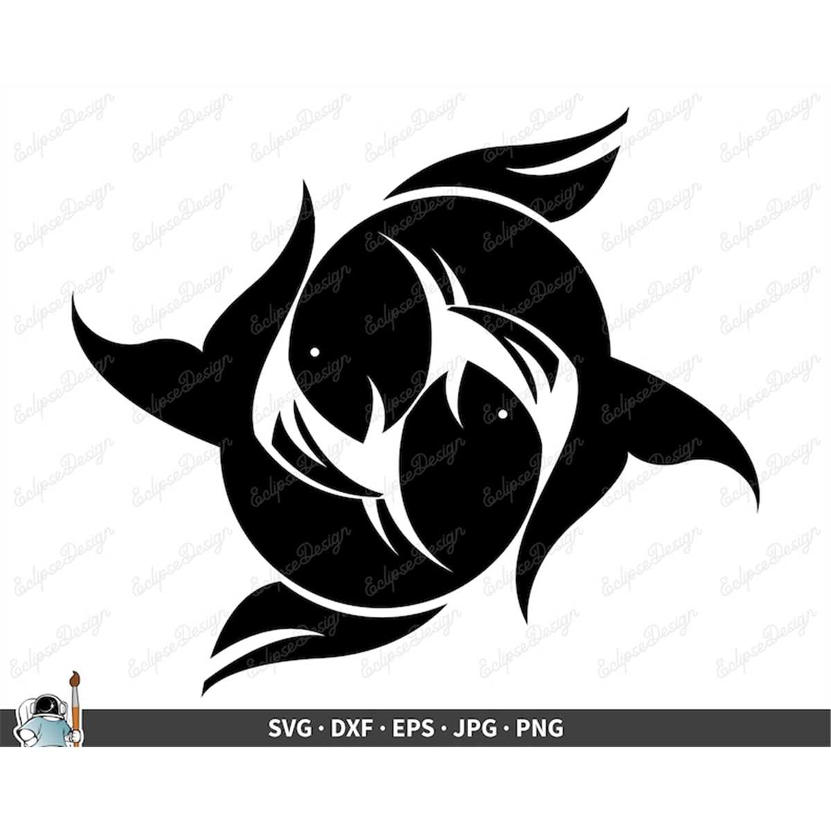 Pisces Horoscope Sign SVG Clip Art Cut File Silhouette dxf - Inspire Uplift