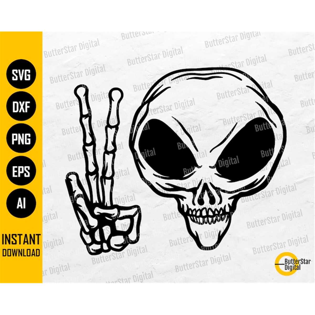 Alien Peace Sign SVG | Skeleton Hand SVG | Alien Decal Shirt - Inspire ...