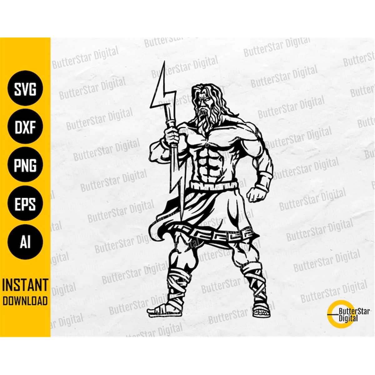 Zeus With Lightning Bolt SVG | Greek Roman Olympian Deity Ti - Inspire ...