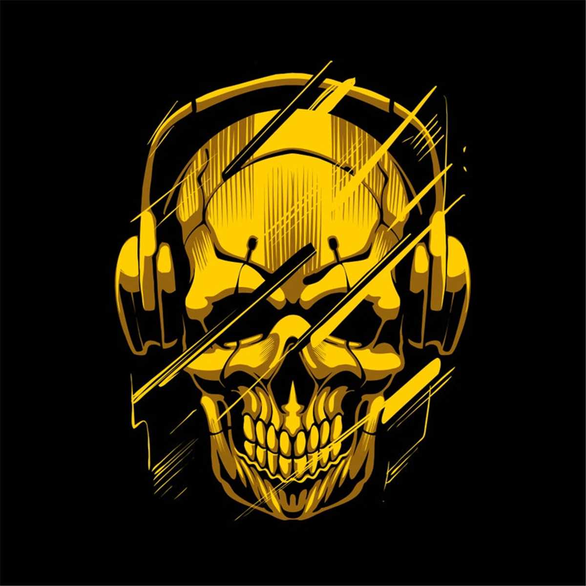 Hand Drawn Yellow Skull SVG Skeleton Head with Headphone Dig Inspire
