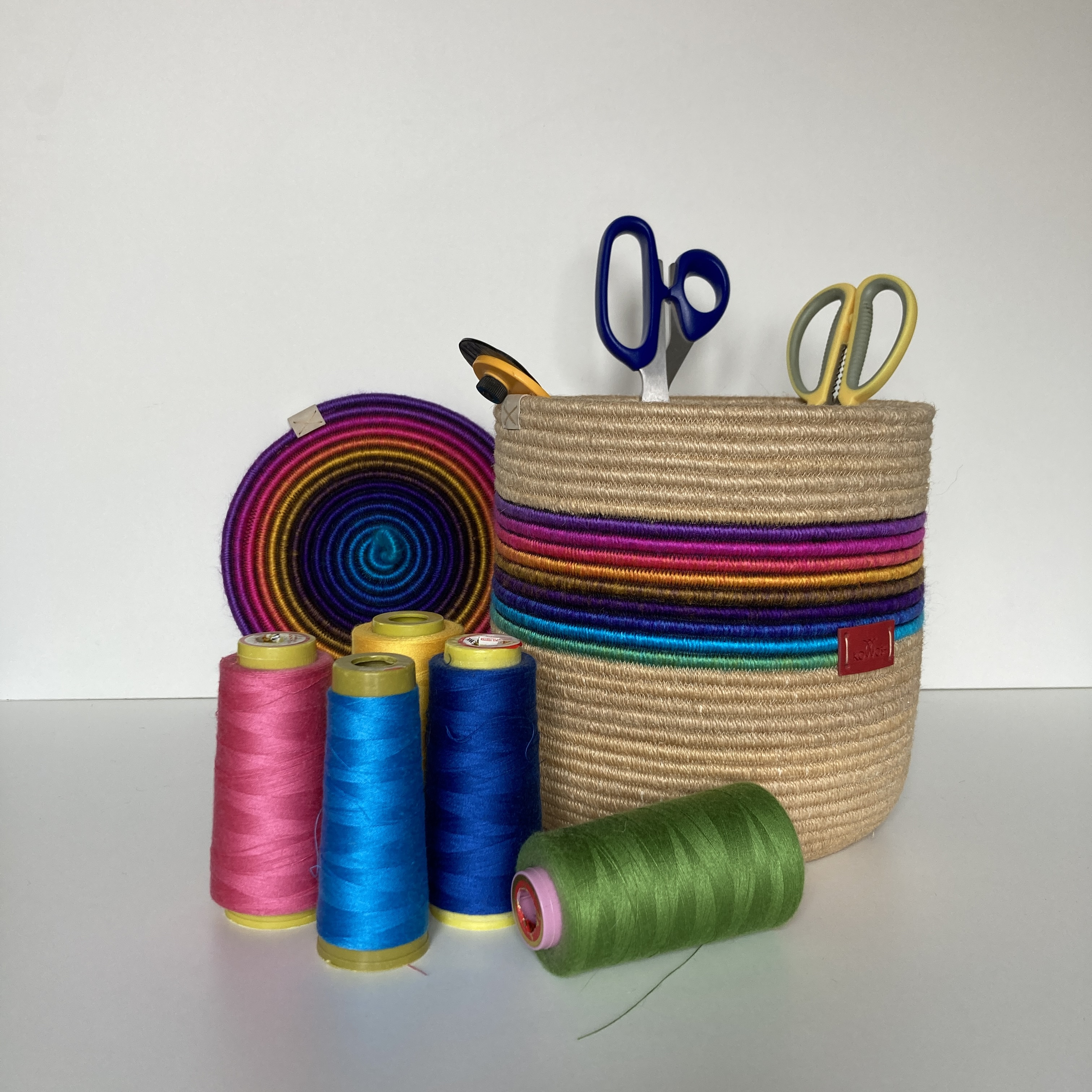 Rainbow rope basket with lid 8'' x 8.5'' Inspire Uplift