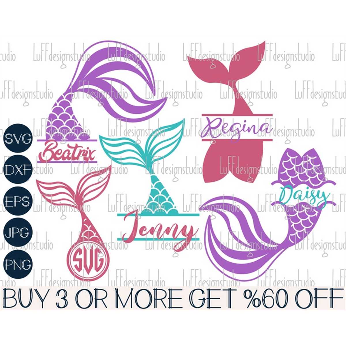 Mermaid Tail Monogram SVG Bundle, Split Mermaid Frame SVG, B - Inspire