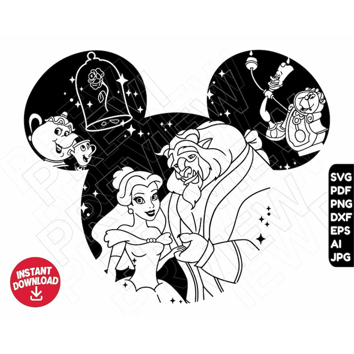 Beauty and the beast SVG belle princess cricut dxf png clipa - Inspire ...