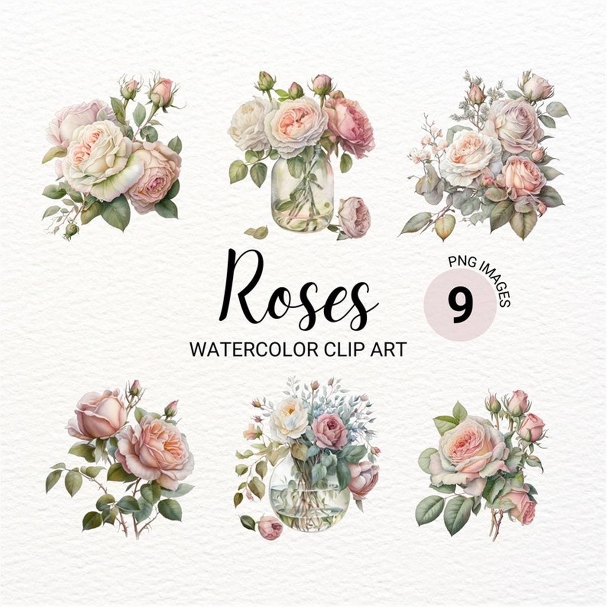 White & Pink Roses Clipart | Floral PNG | Watercolor Roses P | Inspire ...