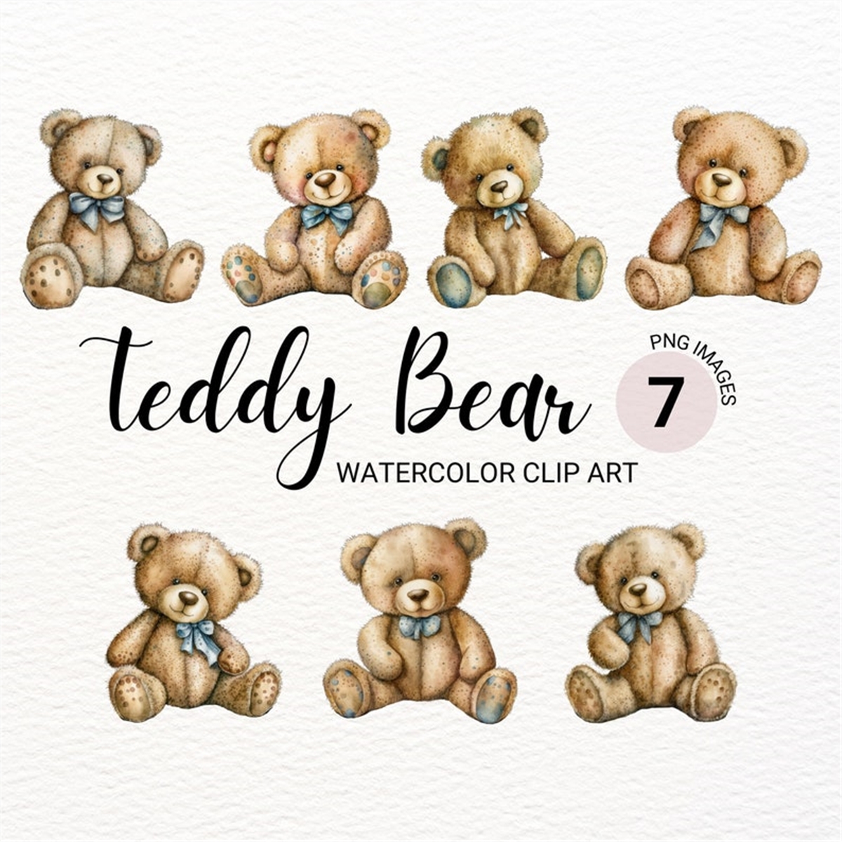 Teddy Bear Clipart | Watercolor Bear PNG | Nursery Wall Art - Inspire ...