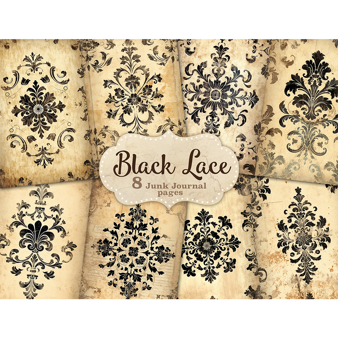 Black Lace Junk Journal Page | Vintage Digital Collage | Inspire Uplift
