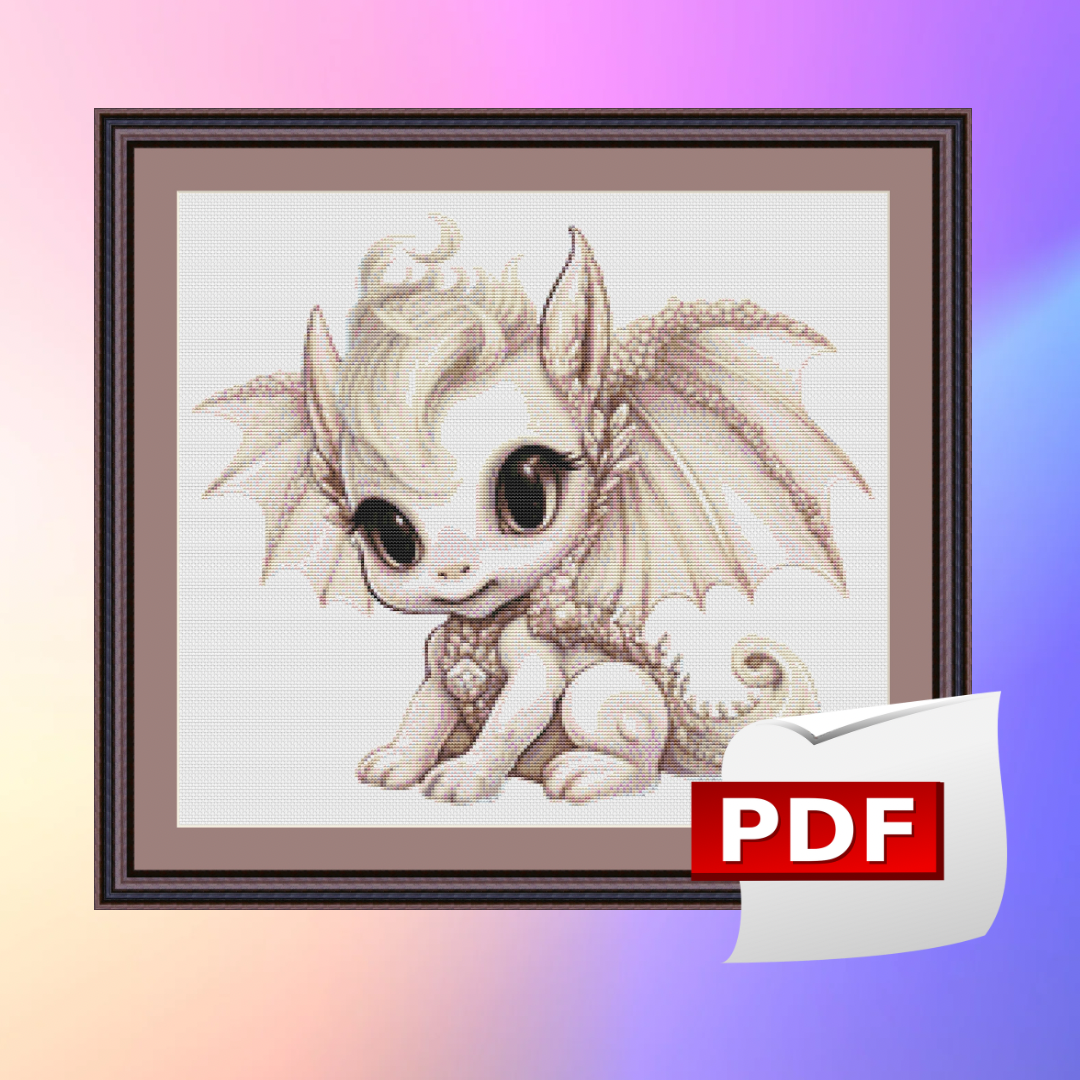 Watercolor Cute Dragon Counted Cross Stitch PDF Pattern, Cut | Inspire Uplift