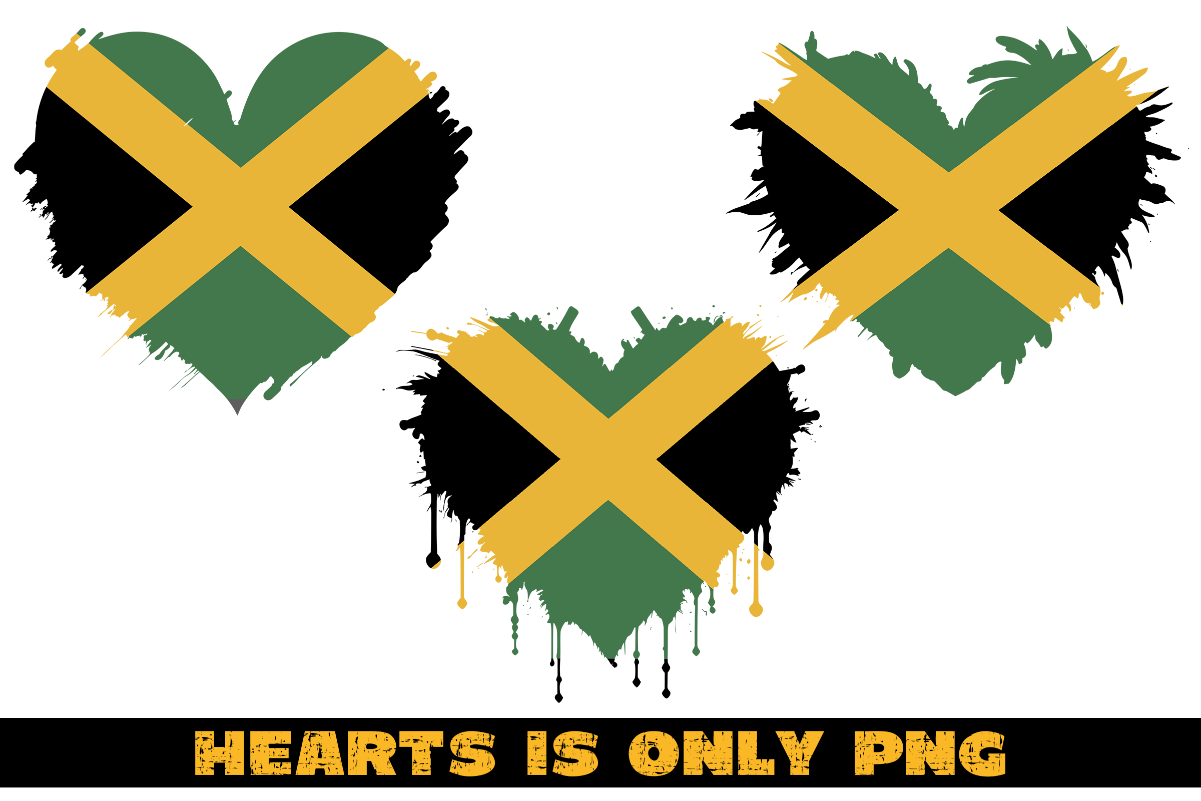 Jamaica Flag Heart 3 PNG Files Digital Download Sublimation Inspire Uplift