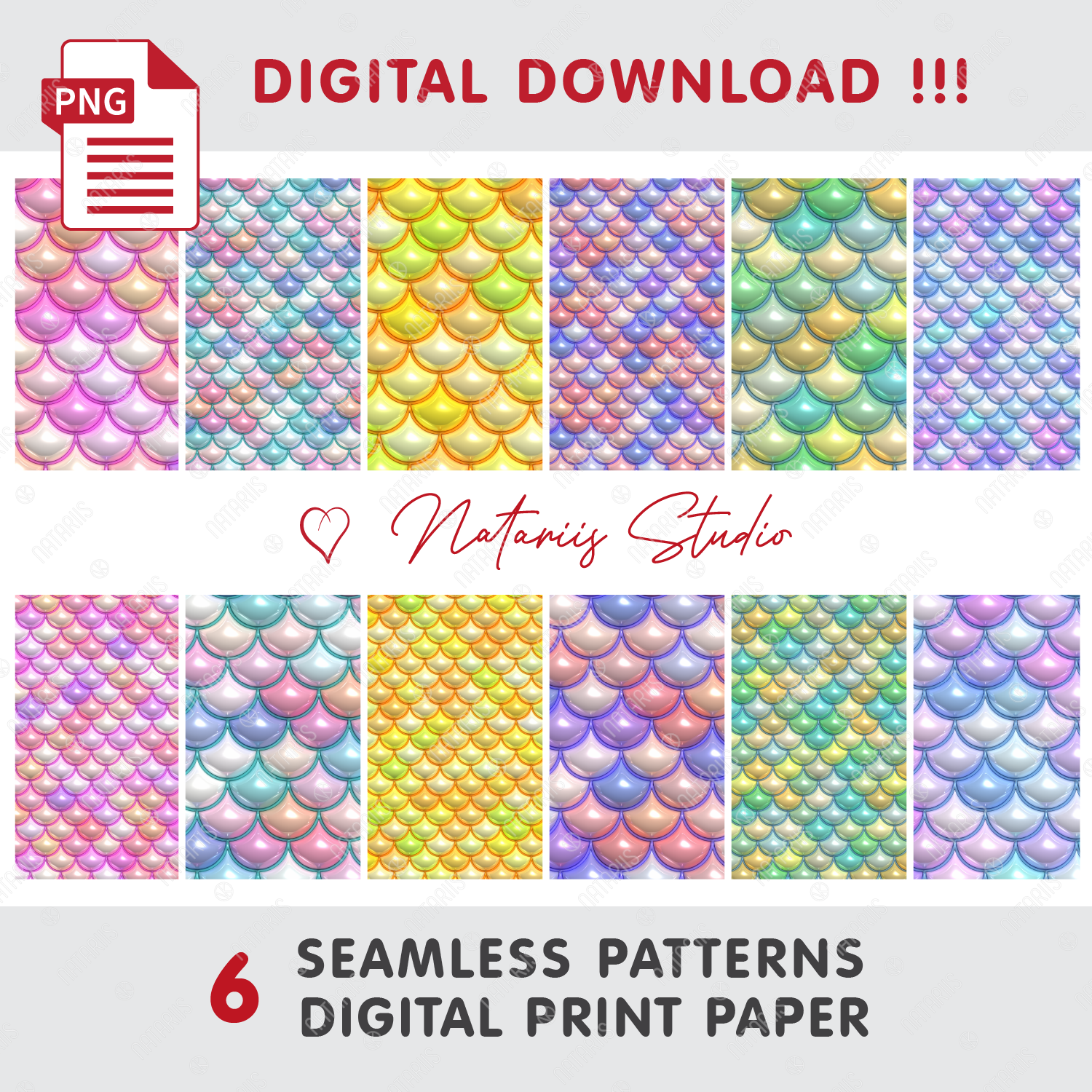 6 Seamless Tileable Patterns 3D Inflated Puff Mermaid Scales - Inspire ...