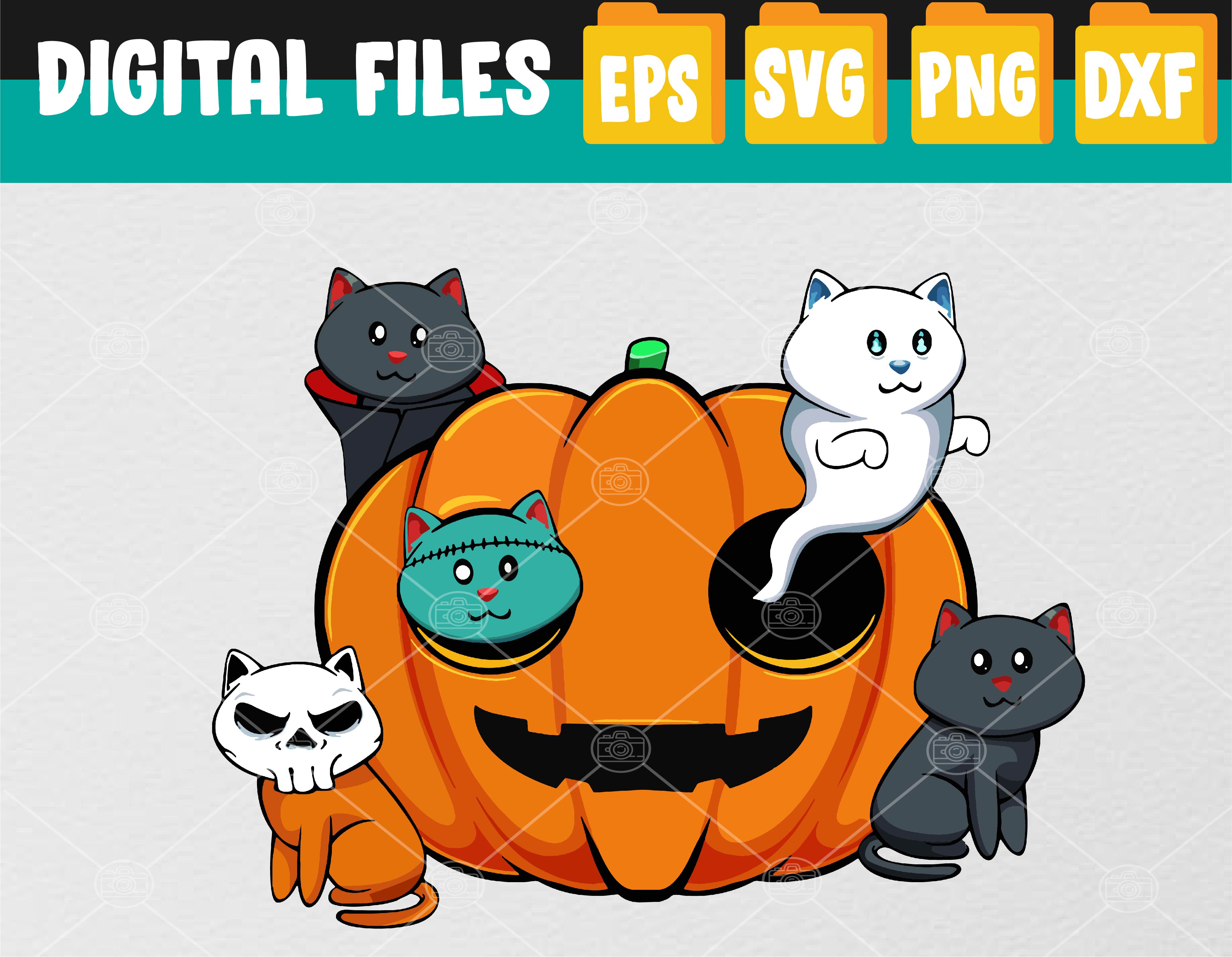 Pumpkin Monster-Cats Lazy Halloween Costume Cute Kittens Svg | Inspire