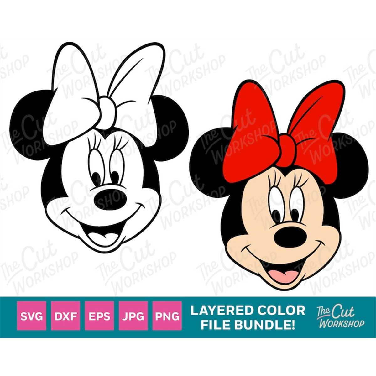 Minnie Mouse Head Face Smiling 1 Color and LAYERED BUNDLE | - Inspire Uplift