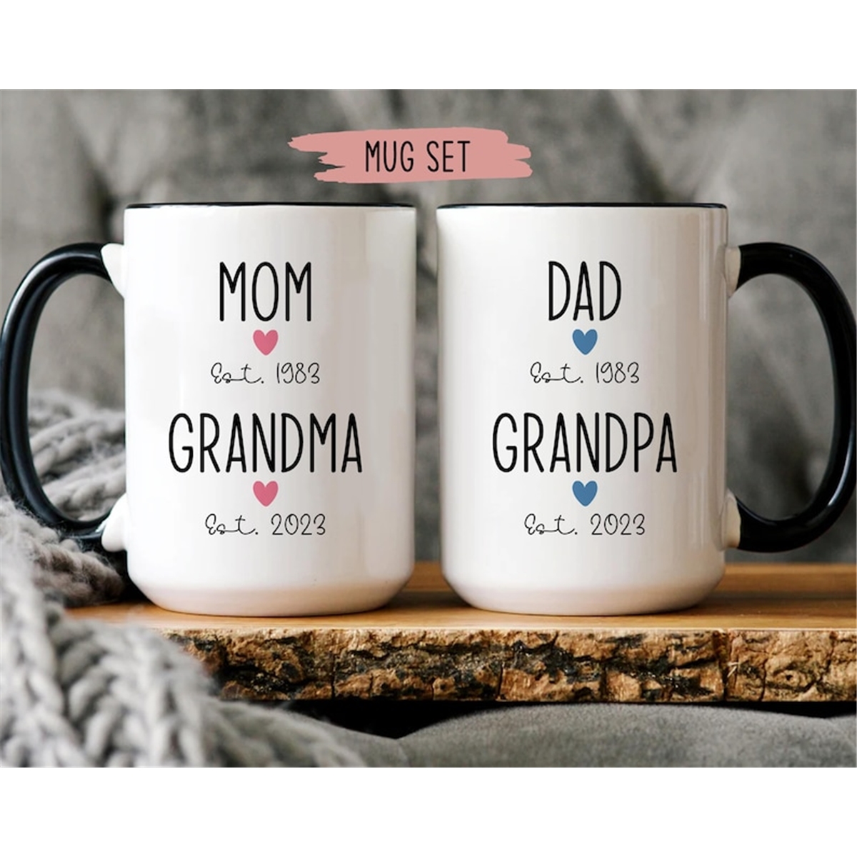 Custom Grandma Grandpa Mug Set, Mom to Grandma, Dad to Grand Inspire