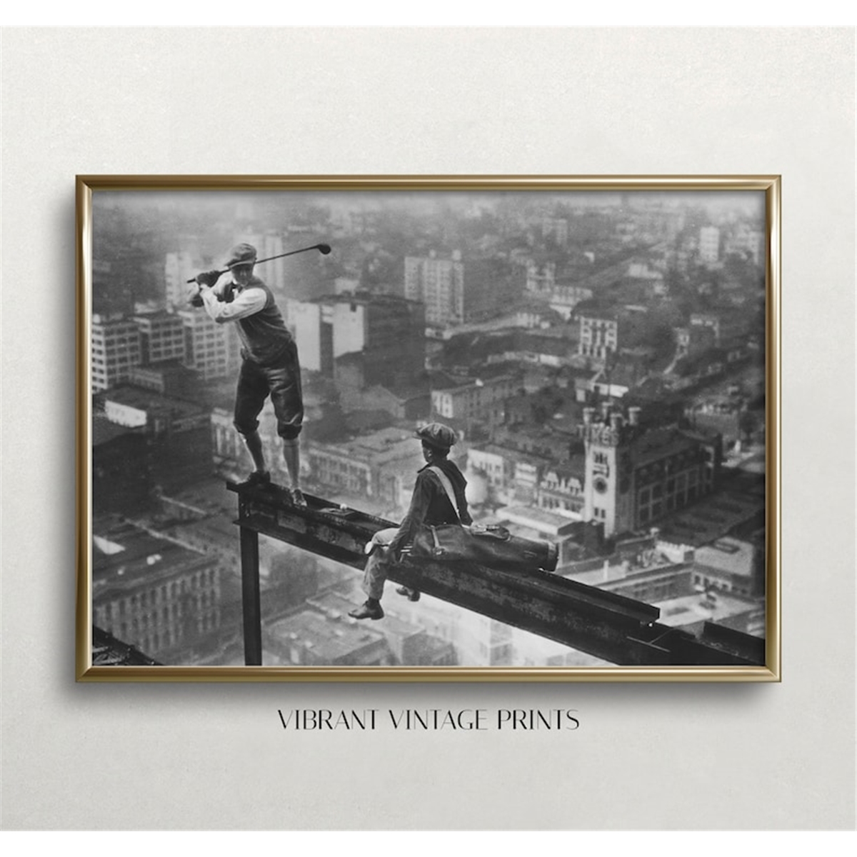 Golf on Skyscraper Beam, Golf Wall Art, Black and White Art, Inspire