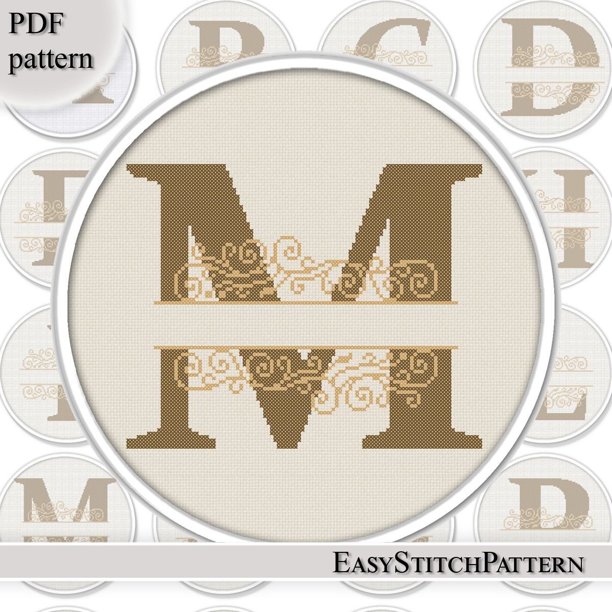 Monogram cross stitch pattern. DIY. Letter M cross stitch Inspire Uplift