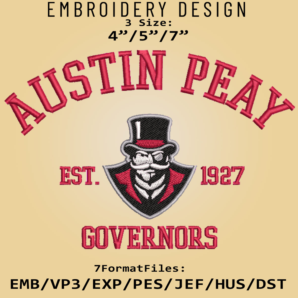 Austin Peay Governors embroidery design, NCAA Logo Embroider Inspire