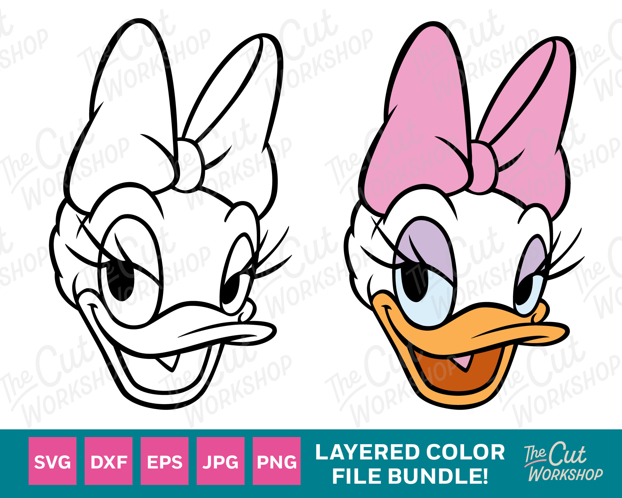 Daisy Duck Head Face Smiling 1 Color and LAYERED BUNDLE SVG Inspire
