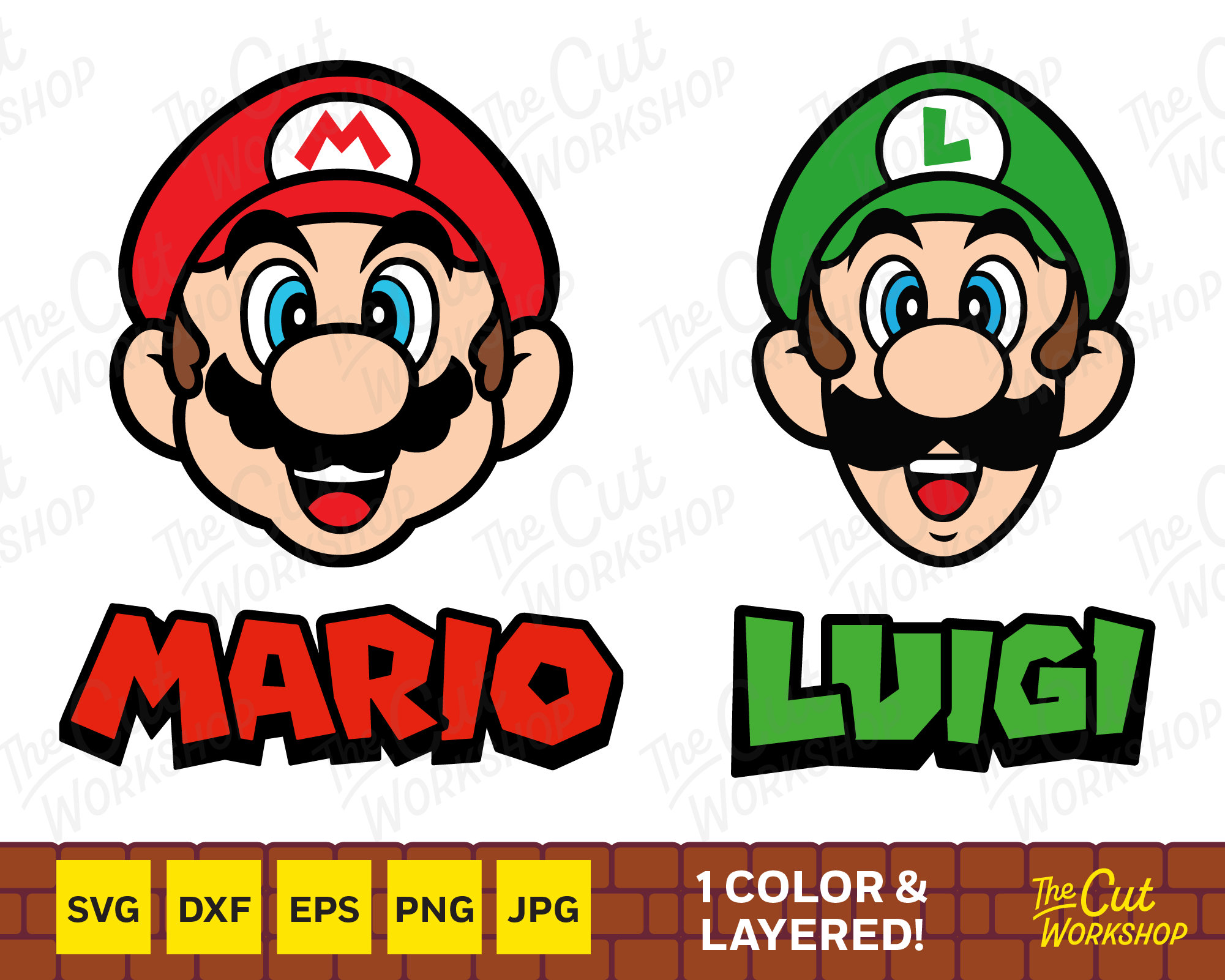 Super Mario and Luigi Faces Heads Names Layered and One Colo Inspire