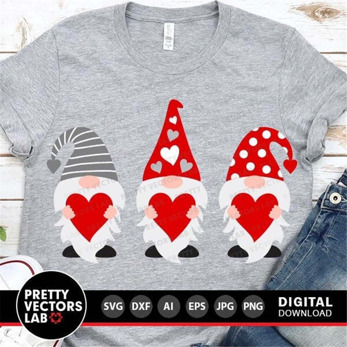 Three Gnomes Holding Hearts Svg, Valentine's Day Cut Files, - Inspire ...