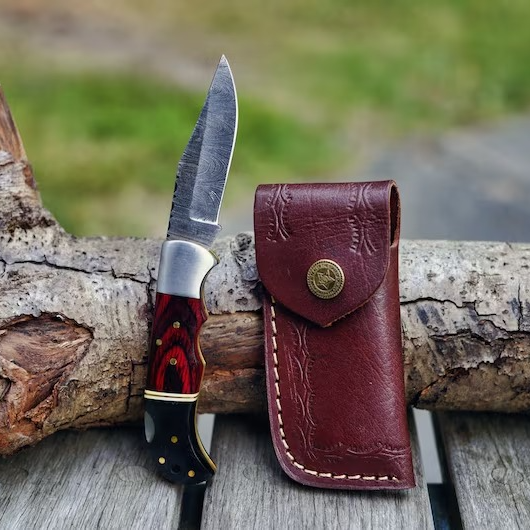 Mountain Spirit Damascus Folding Pocket Knife with Exotic Wood Handle main image 1