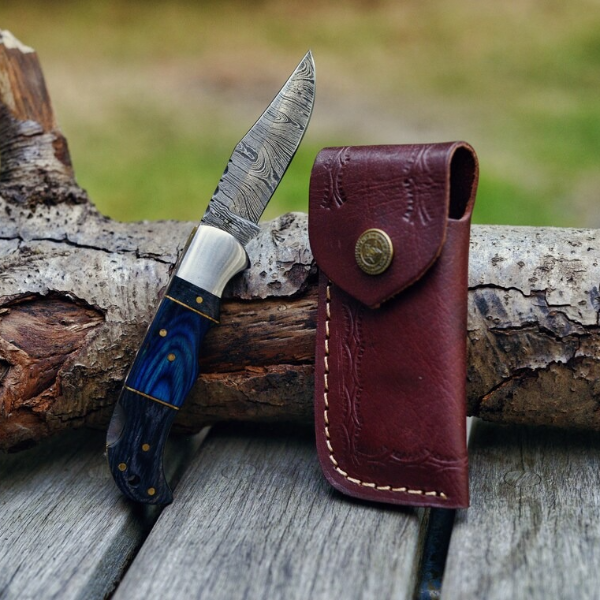 Mountain Spirit Damascus Folding Pocket Knife with Exotic Wood Handle main image 0